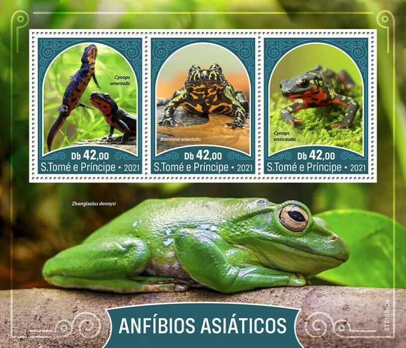 Sao Tome & Principe 2021 MNH Asian Amphibians Stamps Flying Frogs Newts 3v M/S