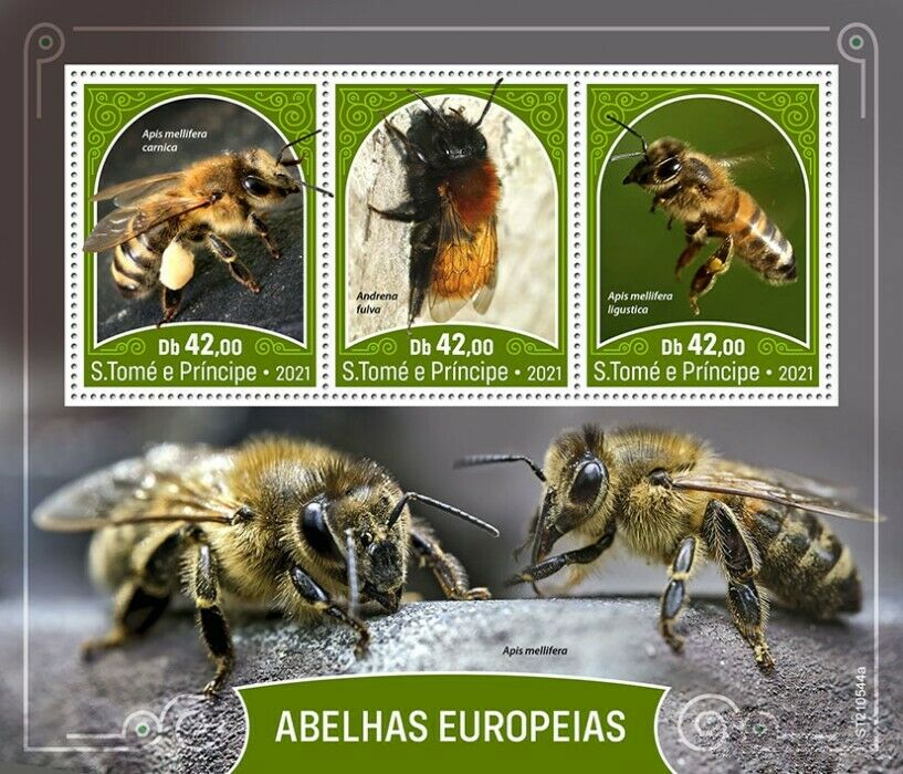 Sao Tome & Principe 2021 MNH European Bees Stamps Honey Bee Insects 3v M/S