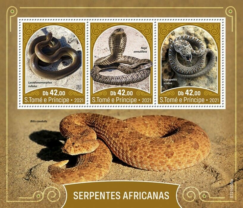 Sao Tome & Principe 2021 MNH Reptiles Stamps African Snakes Cobra Snake 3v M/S