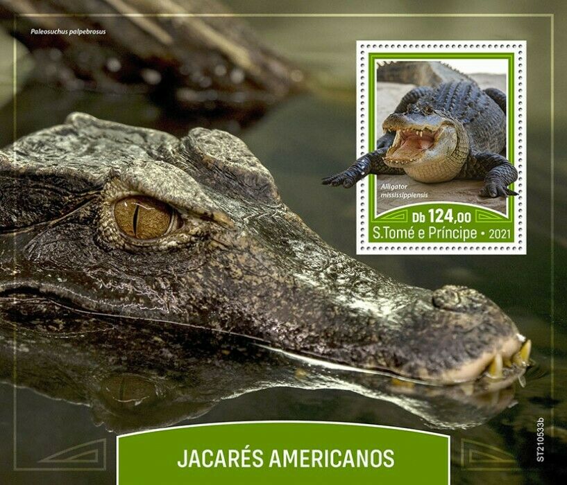 Sao Tome & Principe 2021 MNH Reptiles Stamps American Alligators Crocodile 1v S/S