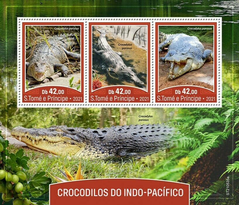 Sao Tome & Principe 2021 MNH Reptiles Stamps Indo-Pacific Crocodiles 3v M/S