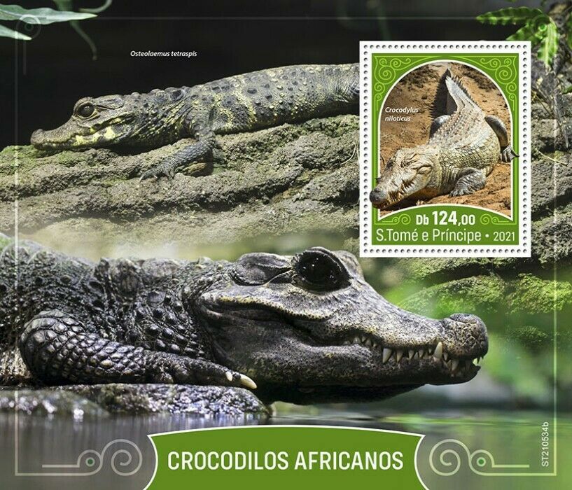 Sao Tome & Principe 2021 MNH Reptiles Stamps African Crocodiles Crocodile 1v S/S