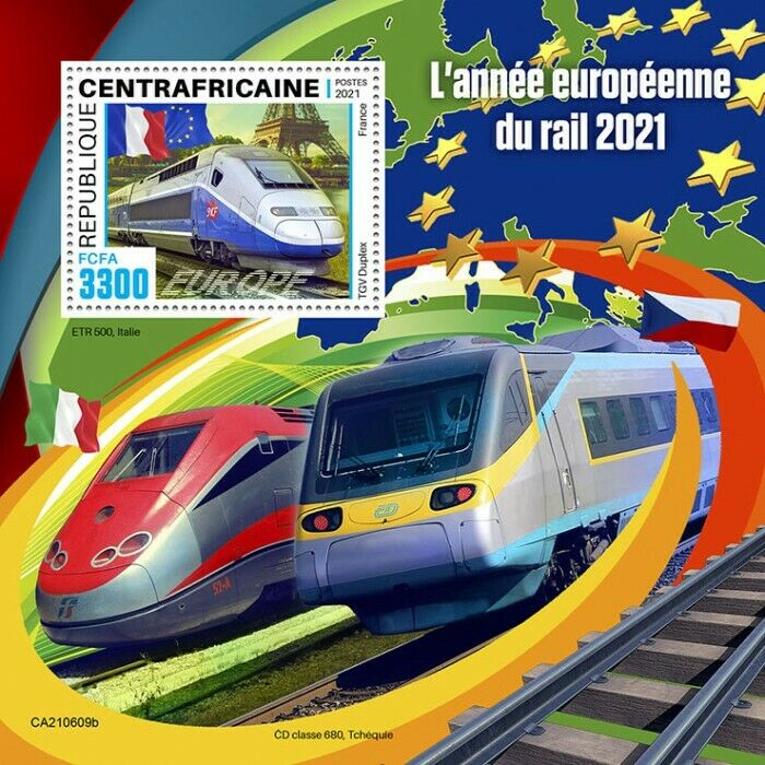 Central African Rep 2021 MNH High-Speed Trains Stamps European Yr of Rail 1v S/S