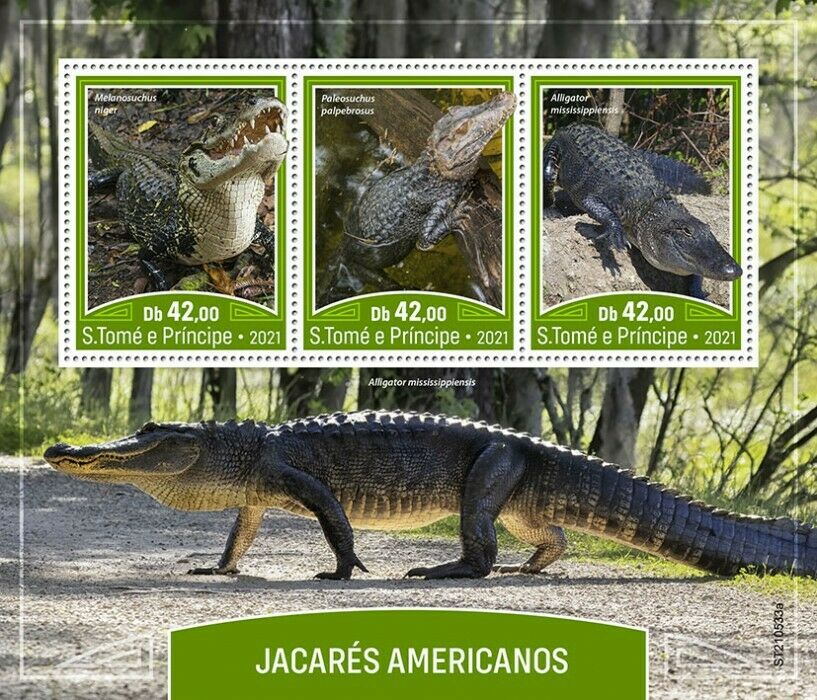 Sao Tome & Principe 2021 MNH Reptiles Stamps American Alligators Crocodile 3v MS