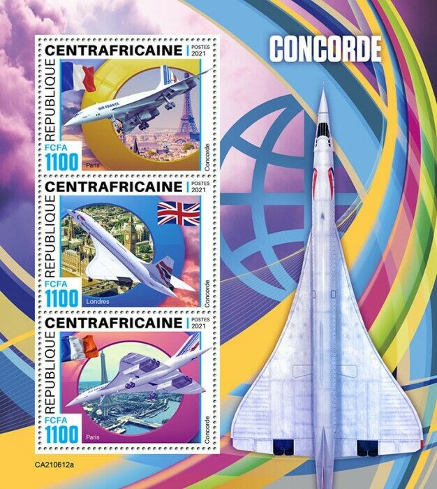 Central African Rep 2021 MNH Concorde Stamps Aircraft Aviation Eiffel 3v M/S