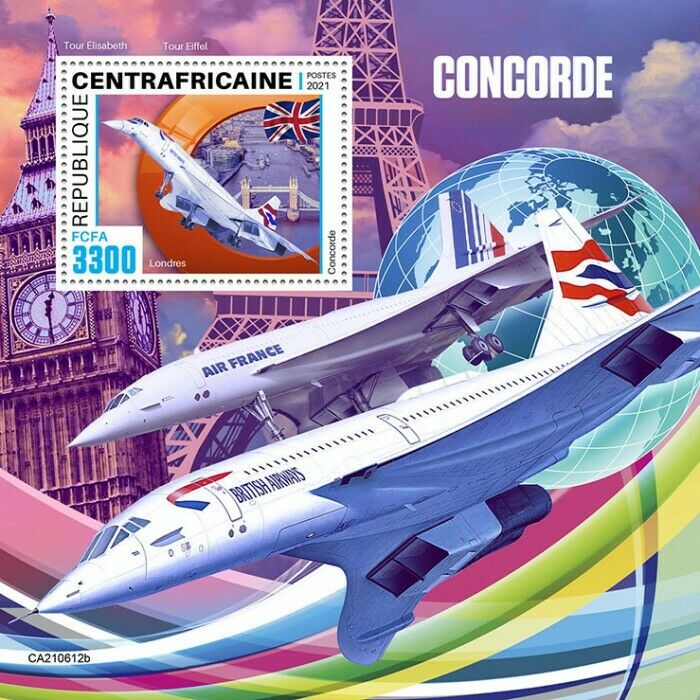 Central African Rep 2021 MNH Concorde Stamps Aircraft Aviation Eiffel 1v S/S