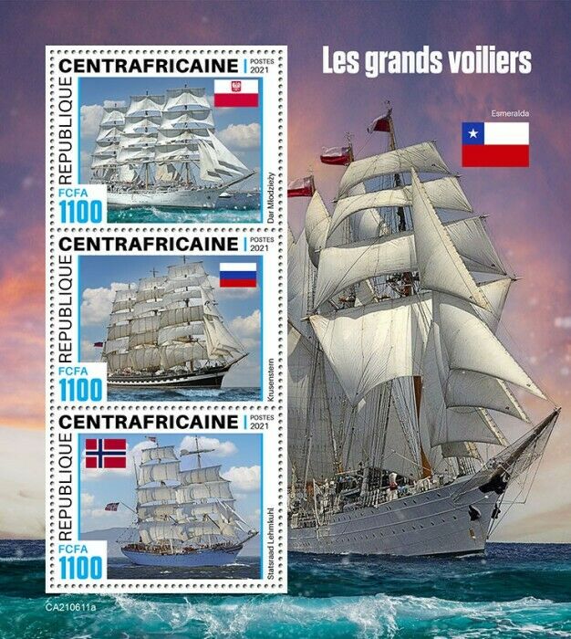 Central African Rep 2021 MNH Tall Ships Stamps Krusenstern Nautical 3v M/S