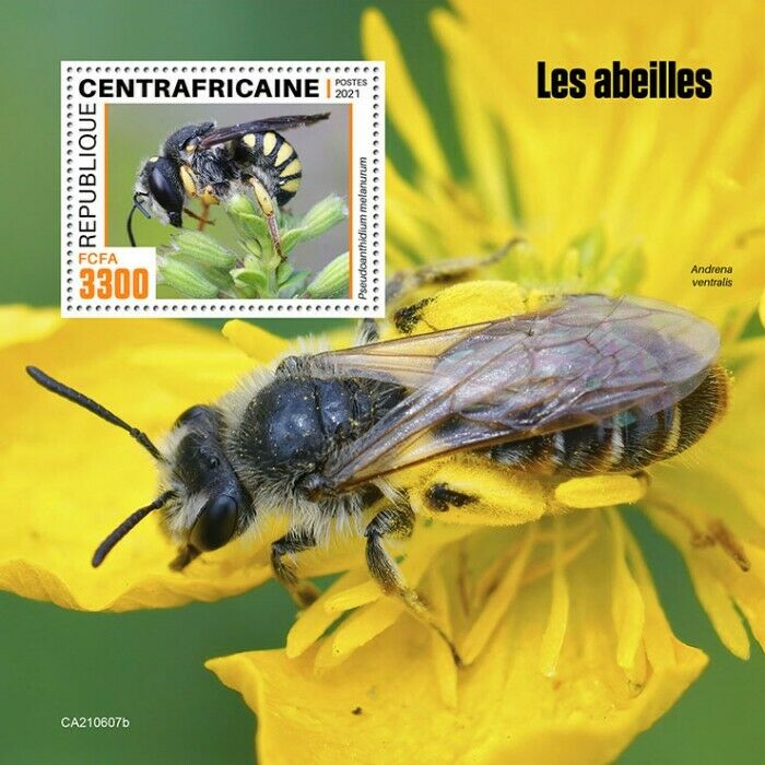 Central African Rep 2021 MNH Bees Stamps Bee Insects 1v S/S