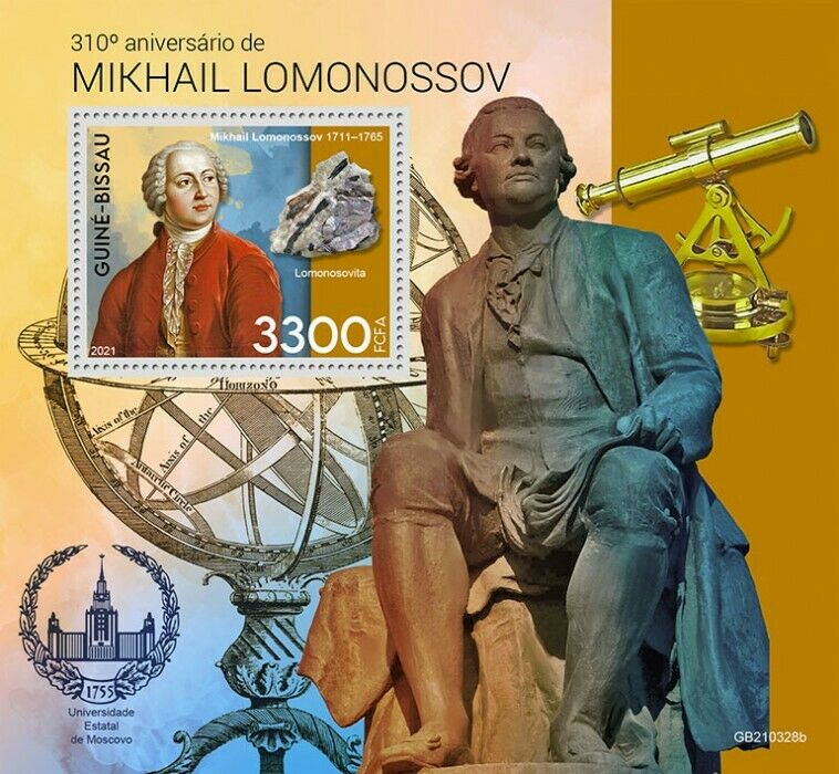 Guinea-Bissau 2021 MNH Science Stamps Mikhail Lomonosov Minerals People 1v S/S