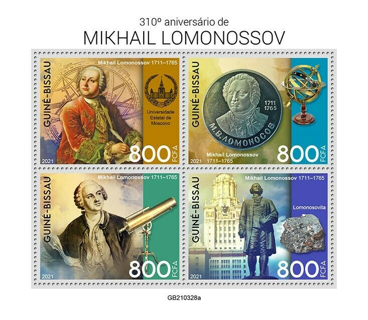 Guinea-Bissau 2021 MNH Science Stamps Mikhail Lomonosov Minerals People 4v M/S