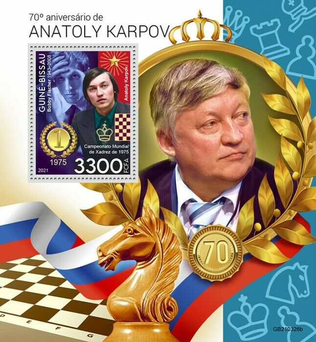 Guinea-Bissau 2021 MNH Chess Stamps Anatoly Karpov 70th Birthday 1v S/S