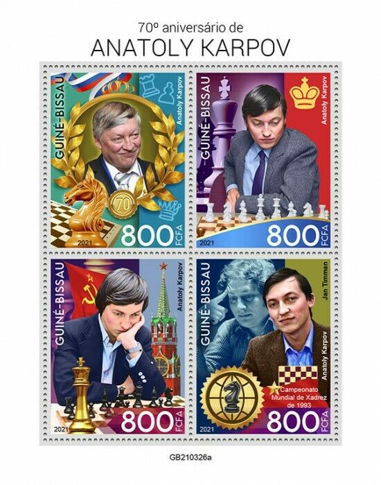 Guinea-Bissau 2021 MNH Chess Stamps Anatoly Karpov 70th Birthday 4v M/S