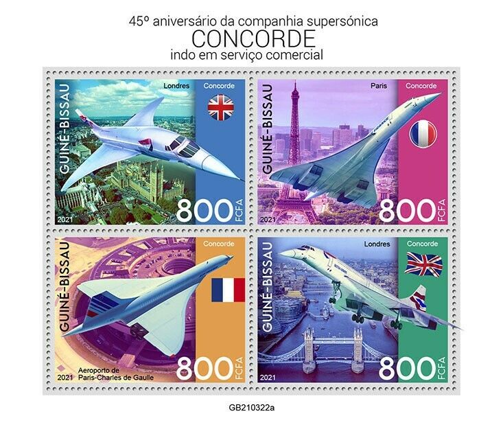 Guinea-Bissau 2021 MNH Concorde Stamps Aviation Aircraft Big Ben Eiffel 4v M/S