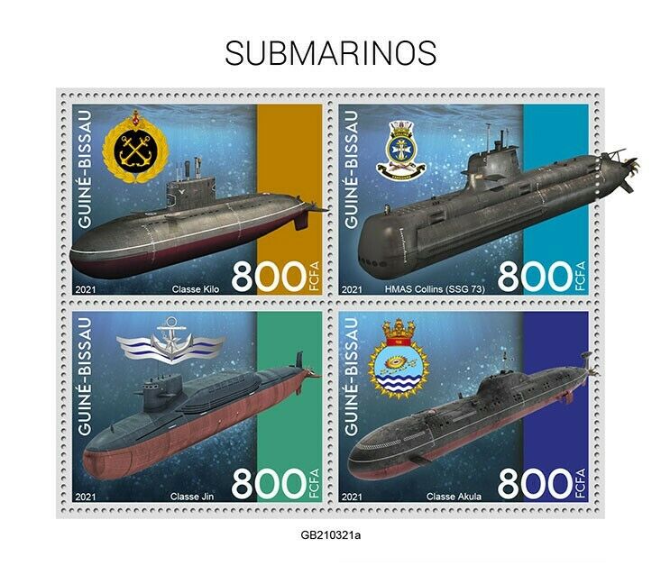 Guinea-Bissau 2021 MNH Submarines Stamps Ships HMAS Collins Nautical 4v M/S