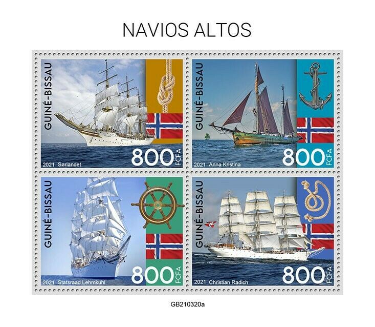 Guinea-Bissau 2021 MNH Tall Ships Stamps Sorlandet Christian Radich 4v M/S