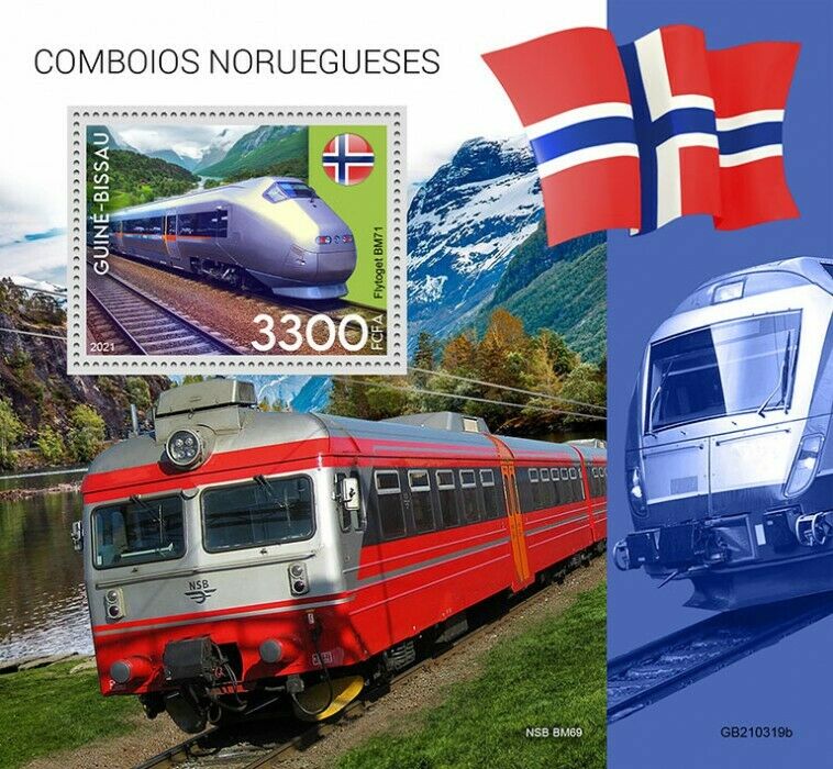 Guinea-Bissau 2021 MNH Norwegian Trains Stamps Flytoget BM71 Railways Rail 1v S/S