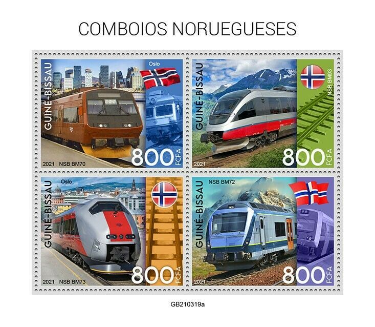 Guinea-Bissau 2021 MNH Norwegian Trains Stamps NSB BM70 Railways Rail 4v M/S