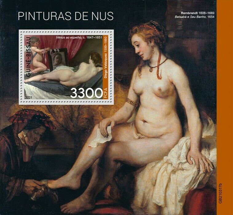 Guinea-Bissau 2021 MNH Art Stamps Nudes Nude Paintings Velazquez Rembrandt 1v S/S