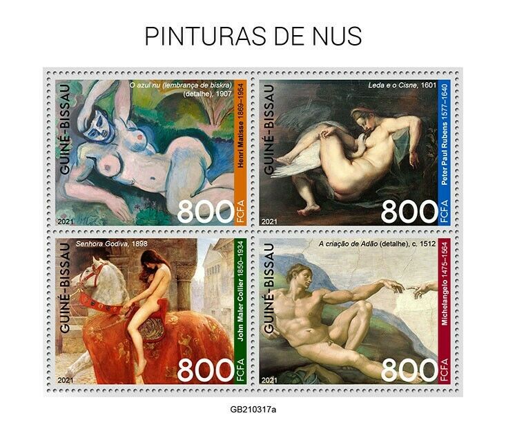 Guinea-Bissau 2021 MNH Art Stamps Nudes Nude Paintings Michelangelo Rubens 4v MS