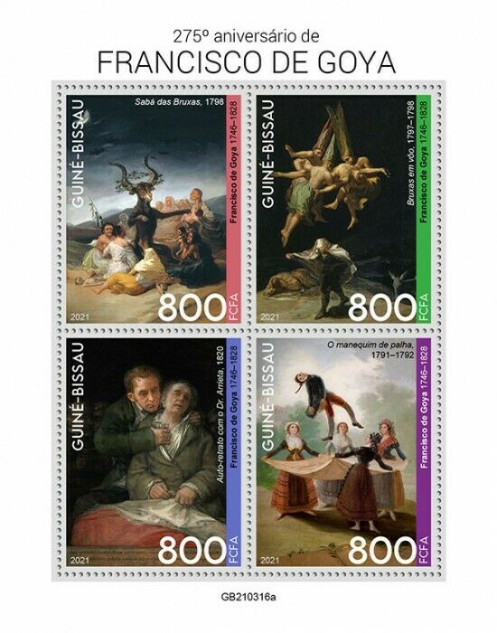 Guinea-Bissau 2021 MNH Art Stamps Francisco de Goya Paintings 4v M/S