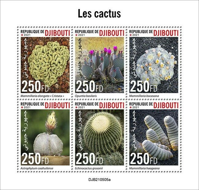 Djibouti 2021 MNH Plants Stamps Cactus Opuntia Cacti Flowers Nature 6v M/S