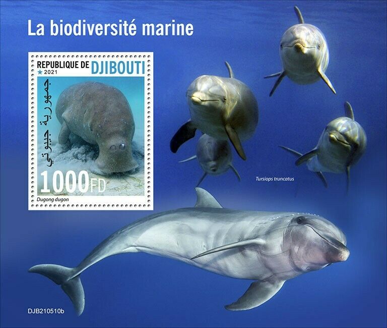 Djibouti 2021 MNH Marine Animals Stamps Biodiversity Dugong Dolphins 1v S/S