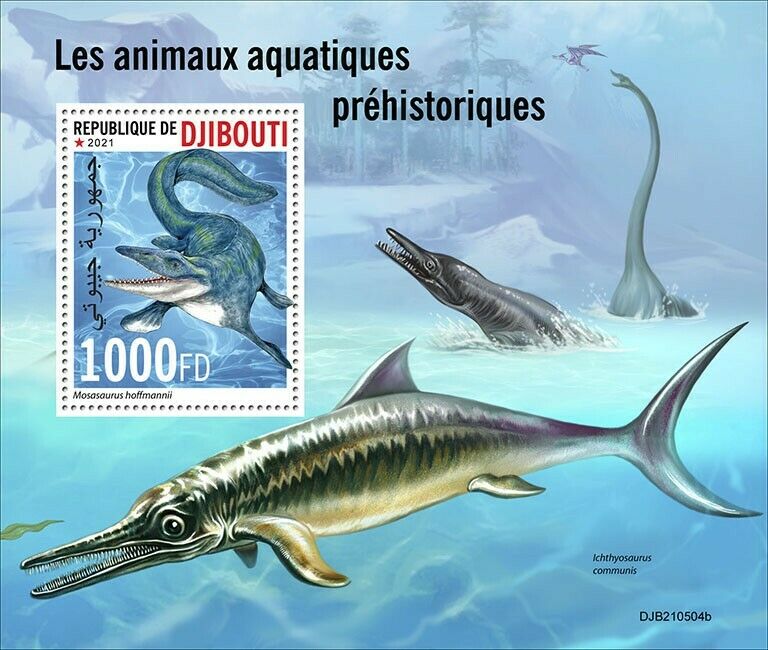 Djibouti 2021 MNH Prehistoric Water Animals Stamps Mosasaurus Ichtyosaurus 1v SS