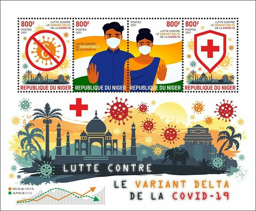 Niger 2021 MNH Medical Stamps Fight Against Corona Delta Variant Covid Covid-19 4v M/S