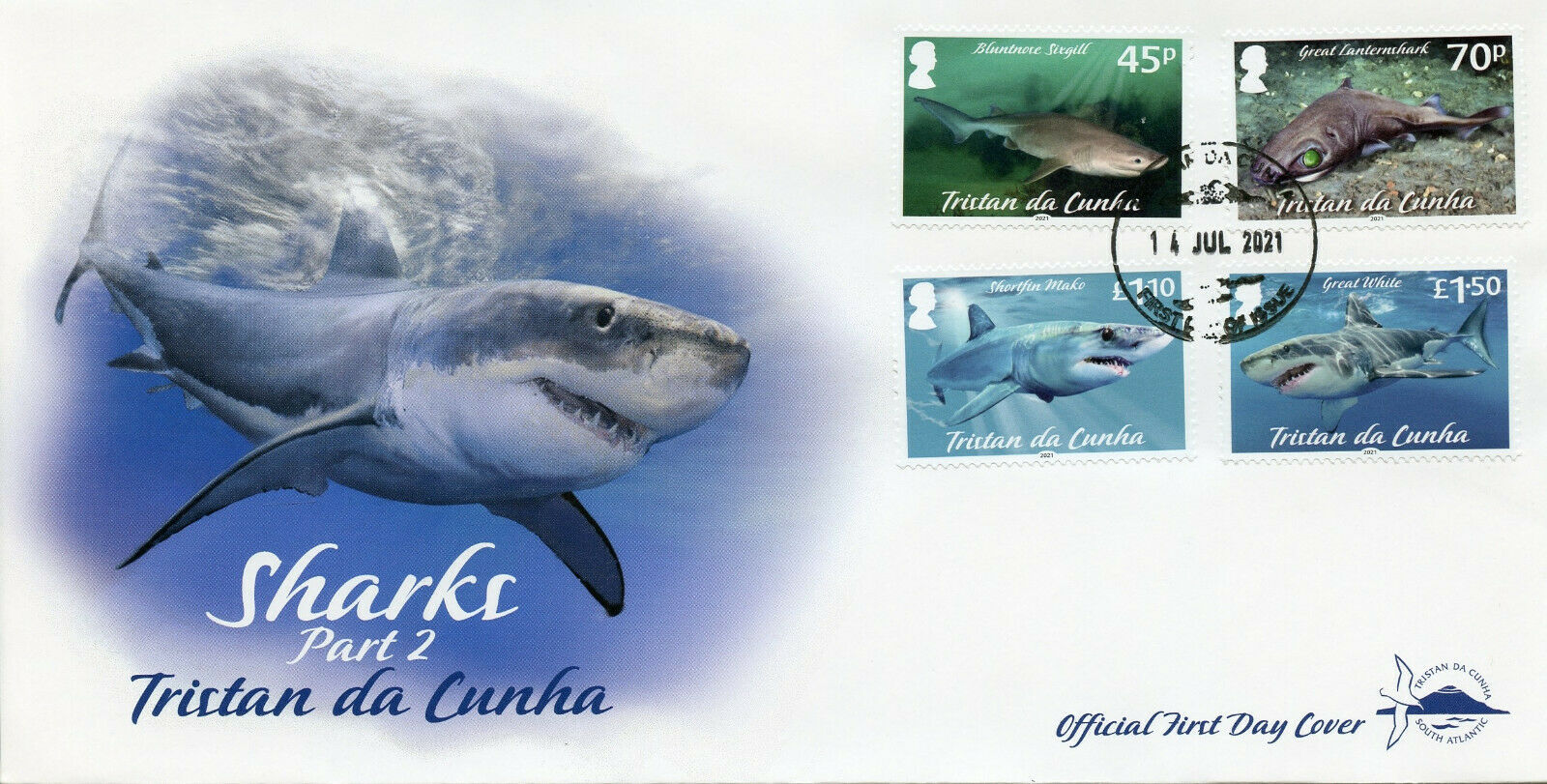Tristan da Cunha Stamps 2021 FDC Marine Animals Stamps Sharks Shark Pt II 4v Set