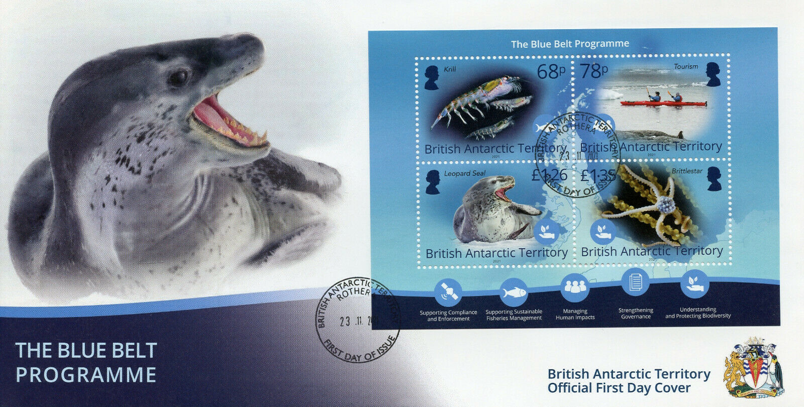 BAT 2021 FDC Marine Animals Stamps Blue Belt Programme Seals Brittlestar 4v M/S
