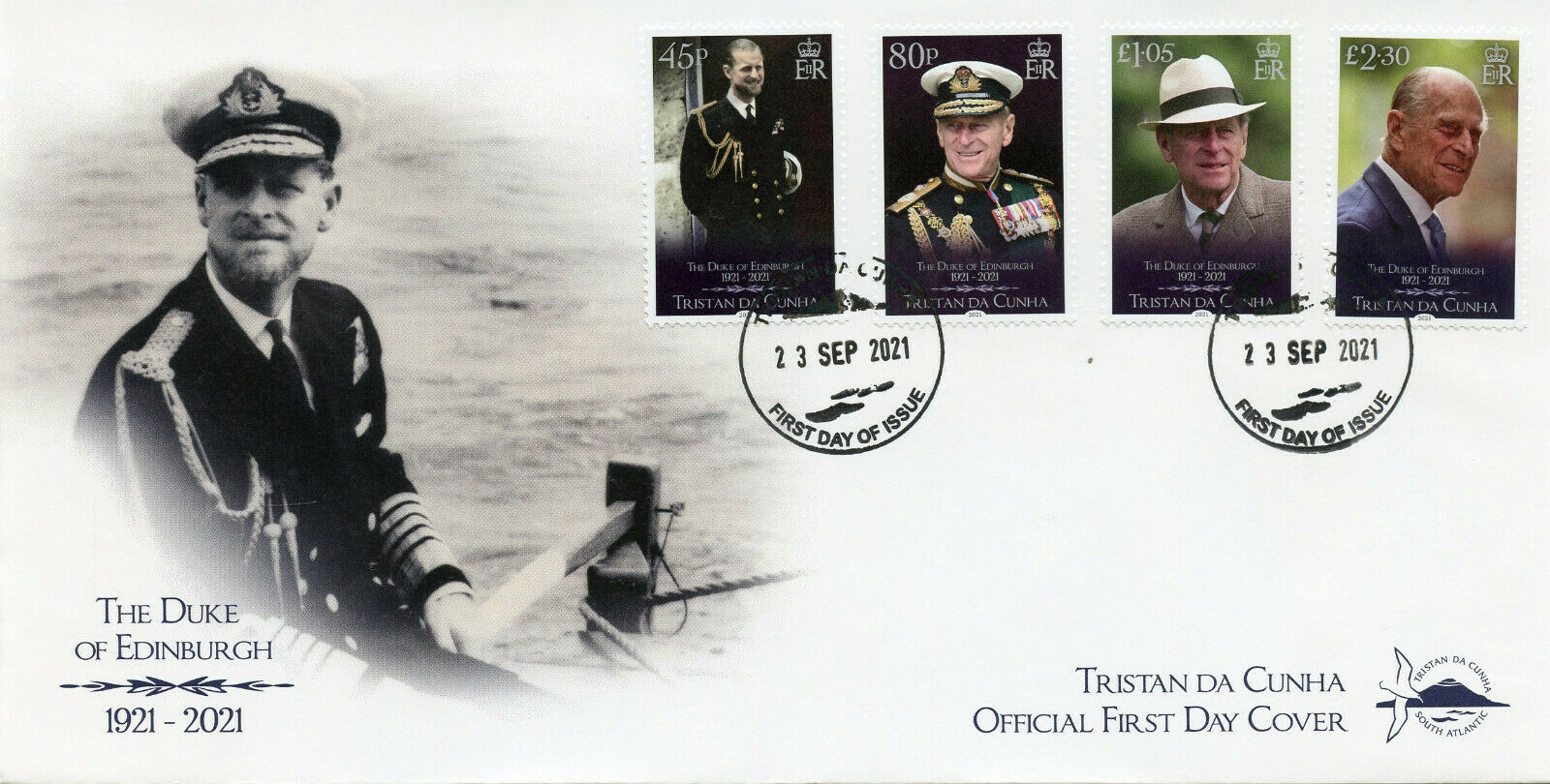 Tristan da Cunha 2021 FDC Royalty Stamps Prince Philip Duke of Edinburgh 4v Set