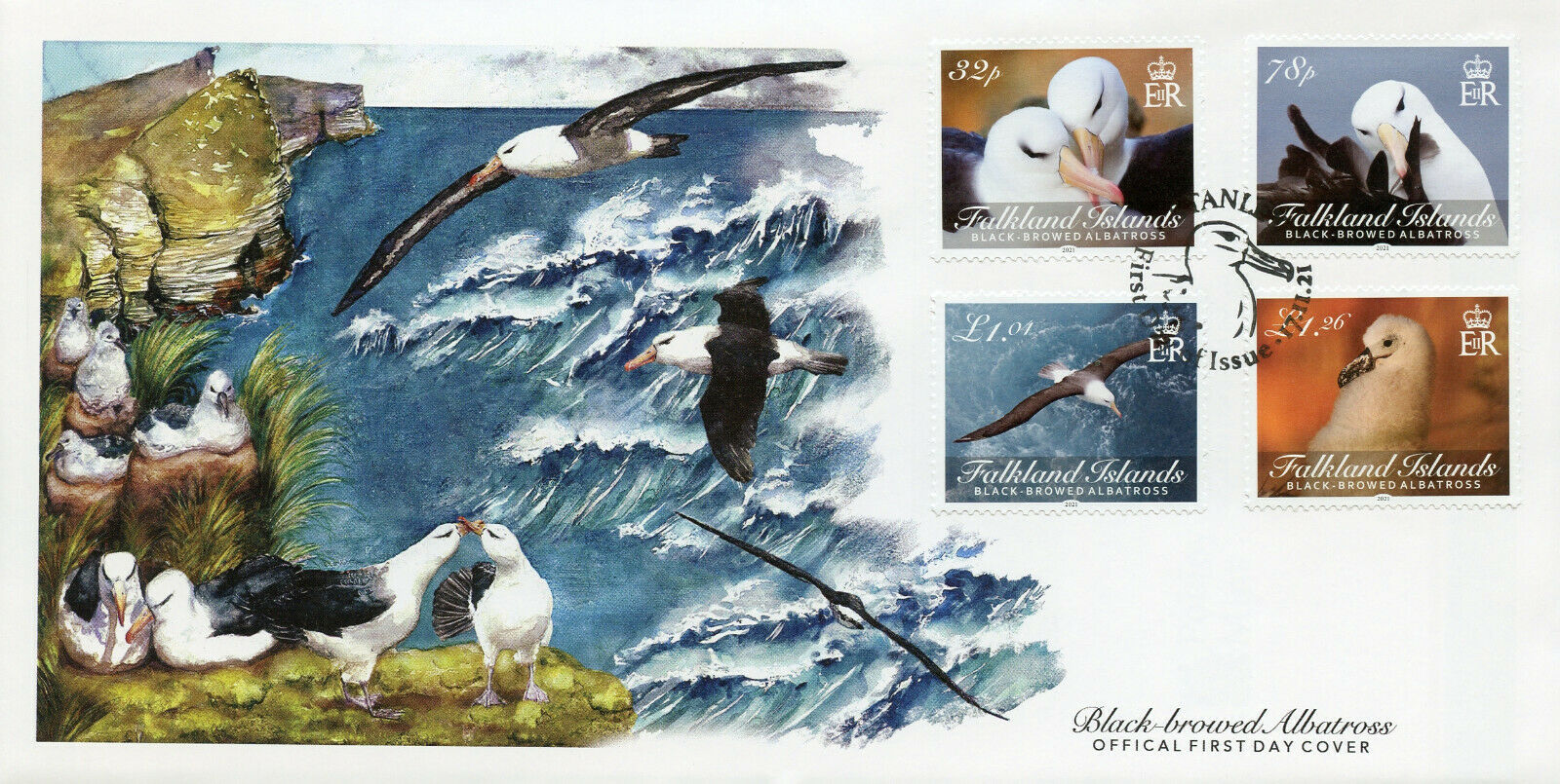 Falkland Islands 2021 FDC Birds on Stamps Black-Browed Albatross 4v Set