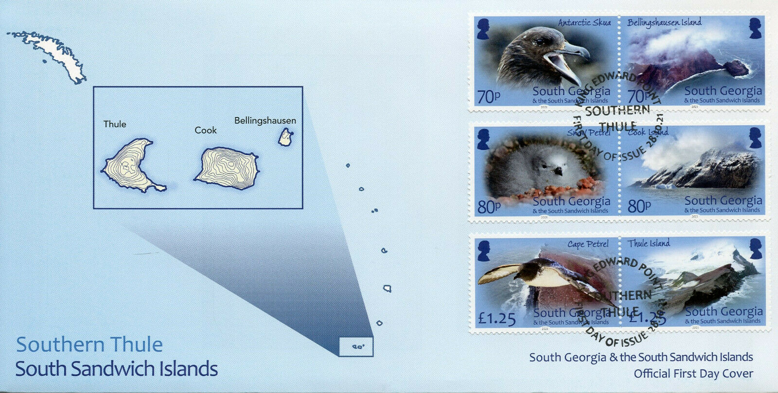 South Georgia & S Sandwich Isl 2021 FDC Birds on Stamps Island Part I 6v Set in Pairs