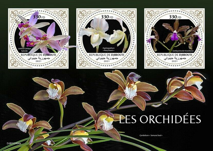Djibouti 2021 MNH Flowers Stamps Orchids Cattleya Orchid Nature 3v M/S
