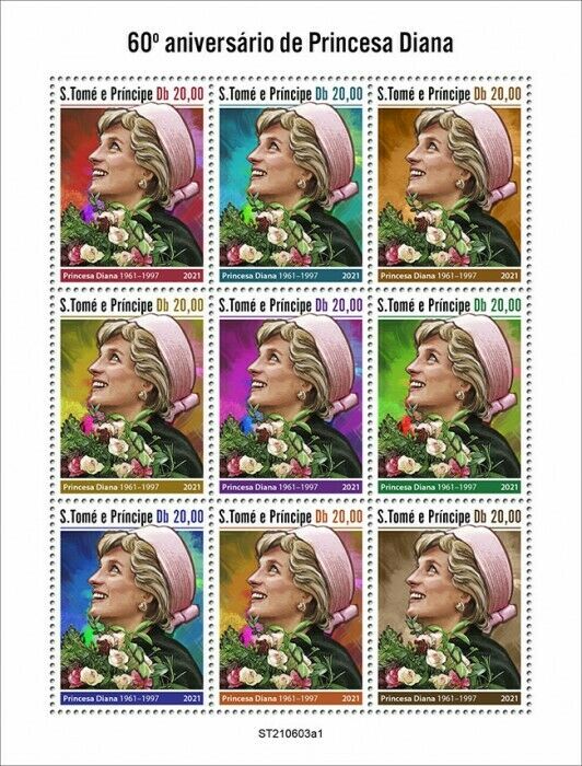 Sao Tome & Principe 2021 MNH Royalty Stamps Princess Diana 9v M/S I