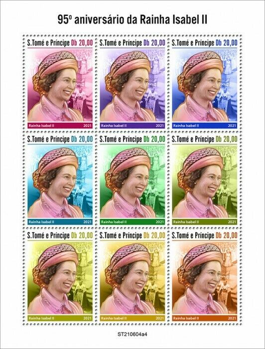 Sao Tome & Principe 2021 MNH Royalty Stamps Queen Elizabeth II 95th 9v M/S IV