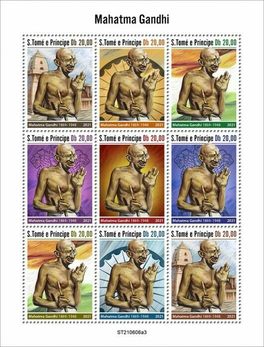 Sao Tome & Principe 2021 MNH Mahatma Gandhi Stamps Historical Figures 9v M/S III