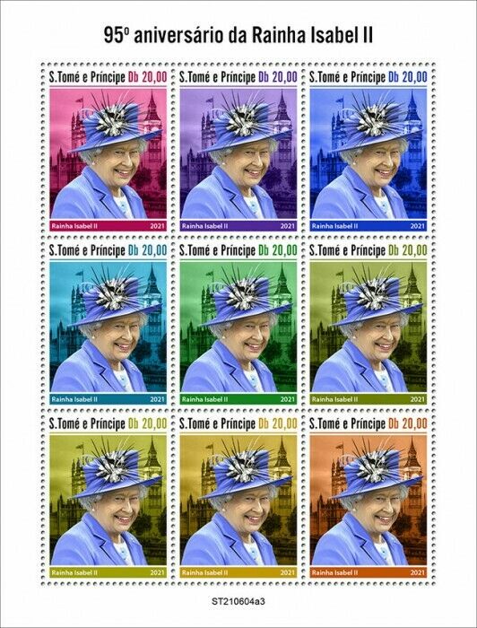 Sao Tome & Principe 2021 MNH Royalty Stamps Queen Elizabeth II 95th 9v M/S III