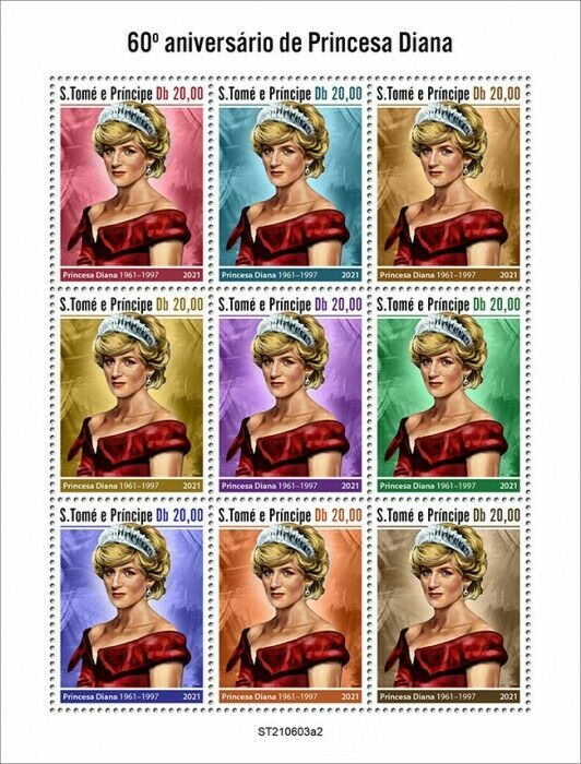 Sao Tome & Principe 2021 MNH Royalty Stamps Princess Diana 9v M/S II