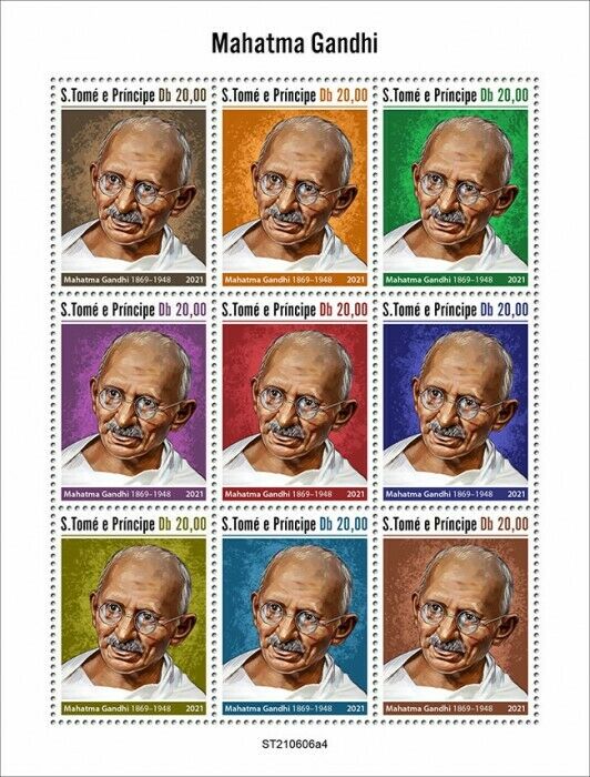 Sao Tome & Principe 2021 MNH Mahatma Gandhi Stamps Historical Figures 9v M/S IV