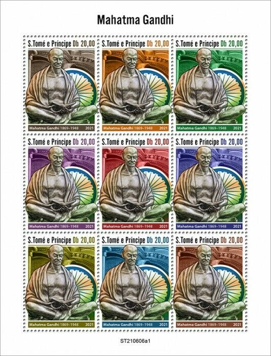 Sao Tome & Principe 2021 MNH Mahatma Gandhi Stamps Historical Figures 9v M/S I