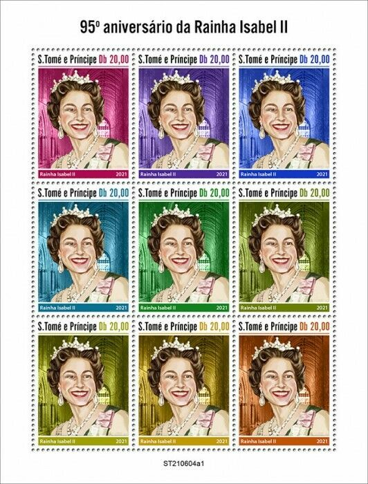Sao Tome & Principe 2021 MNH Royalty Stamps Queen Elizabeth II 95th 9v M/S I
