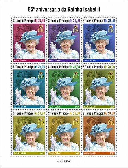 Sao Tome & Principe 2021 MNH Royalty Stamps Queen Elizabeth II 95th 9v M/S II