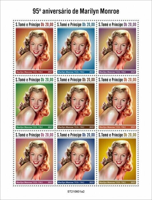 Sao Tome & Principe 2021 MNH Marilyn Monroe Stamps Celebrities Film 9v M/S II