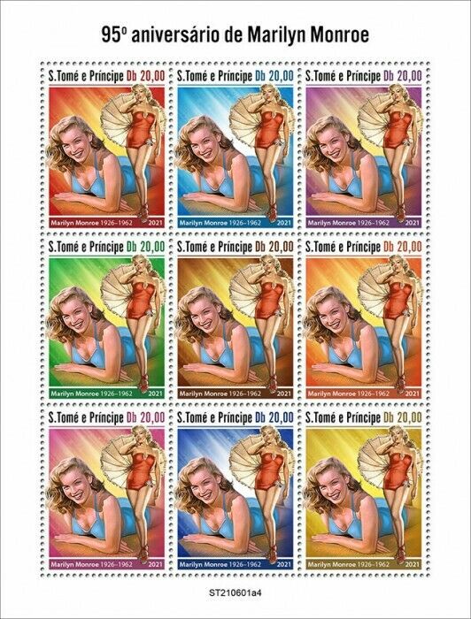 Sao Tome & Principe 2021 MNH Marilyn Monroe Stamps Celebrities Film 9v M/S IV