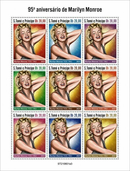 Sao Tome & Principe 2021 MNH Marilyn Monroe Stamps Celebrities Film 9v M/S III