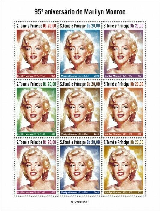 Sao Tome & Principe 2021 MNH Marilyn Monroe Stamps Celebrities Film 9v M/S I