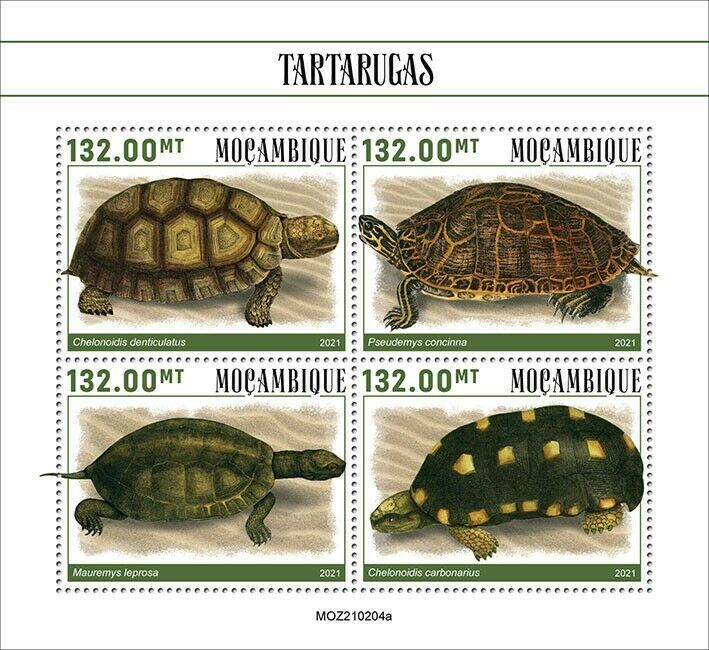 Mozambique 2021 MNH Turtles Stamps Tortoises River Cooter Turtle Reptiles 4v M/S