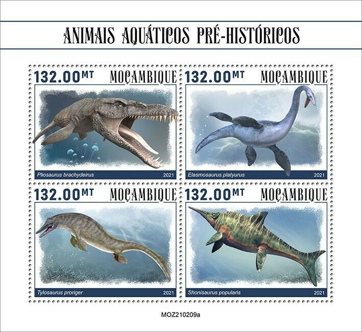 Mozambique 2021 MNH Prehistoric Water Animals Stamps Pliosaurus Tylosaurus 4v MS
