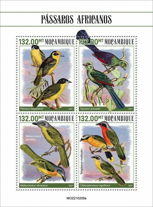 Mozambique 2021 MNH Birds of Africa on Stamps Baglafecht Weaver Turacos 4v M/S